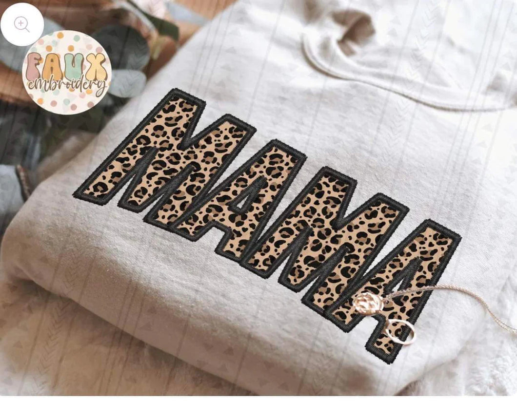 Mama leopard faux embroidery