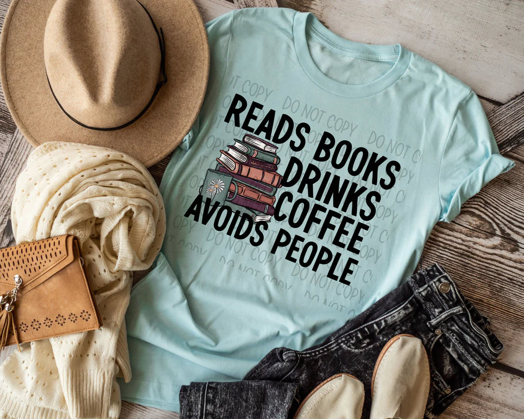 Reads books, drinks coffee, avoids people